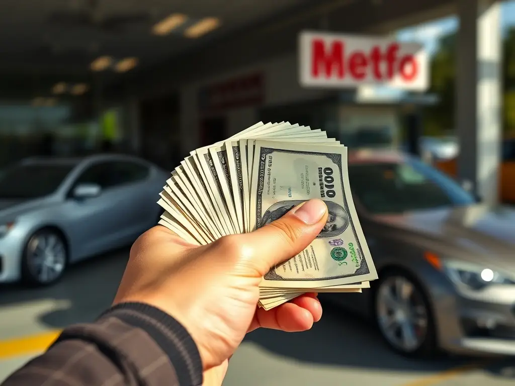 A picture of a hand receiving cash, symbolizing the quick payment process offered by Lakewood Cash for Cars.